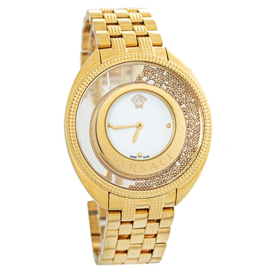 Pre-owned Versace Gold Plated Stainless Steel Destiny Spirit 86q Women's Wristwatch 39 Mm In White