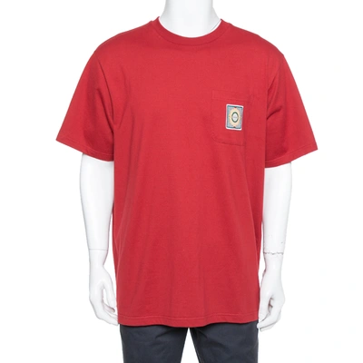 Pre-owned Supreme Burgundy Cotton Crest Label Pocket Crewneck T-shirt Xl