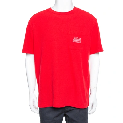 Pre-owned Supreme Red Waffle Cotton Embroidered Logo Detail Crewneck T- Shirt L