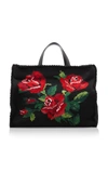 DOLCE & GABBANA SICILY EMBROIDERED FLORAL LEATHER TOTE