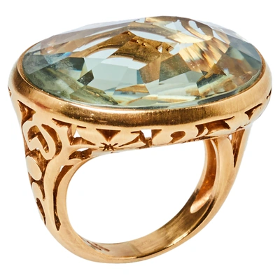 Pre-owned Pomellato Arabesque Prasiolite Quartz 18k Rose Gold Cocktail Ring Size 49