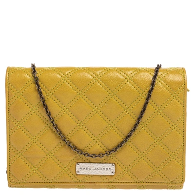 Pre-owned Marc Jacobs Lime Quilted Leather Flap Chain Clutch In Yellow