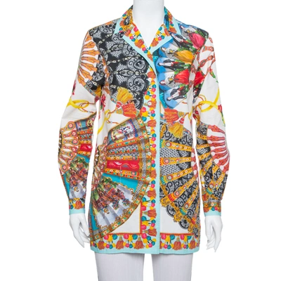 Pre-owned Dolce & Gabbana Dolce And Gabbana Multicolor Floral Fans Printed Cotton Poplin Shirt Xs