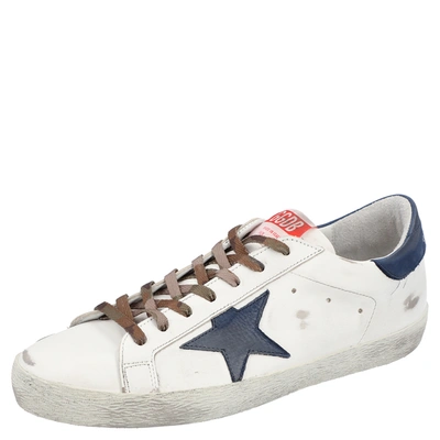 Pre-owned Golden Goose White/blue Superstar Low-top Sneakers Size Eu 41