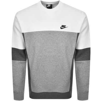 Nike Color Block Crew Neck Sweatshirt In White/dark Gray
