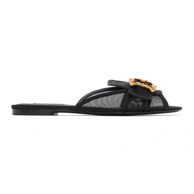 Dolce & Gabbana Flat Slide Sandals With Dg Buckles In Black