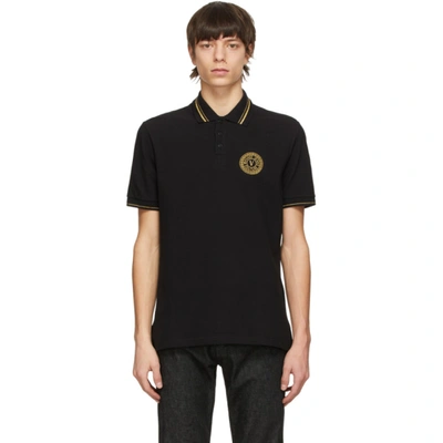 Versace Jeans Couture Logo-print Short-sleeved Polo Shirt In Black