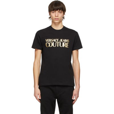 Versace Jeans Couture 黑色 Gold Foil Logo T 恤 In Black