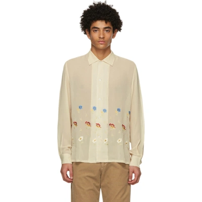 Bode Neutrals Mitchell Floral Embroidered Shirt In Nude