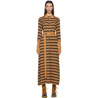 Chloé Belted Striped Wool-blend Midi Dress In Yellow