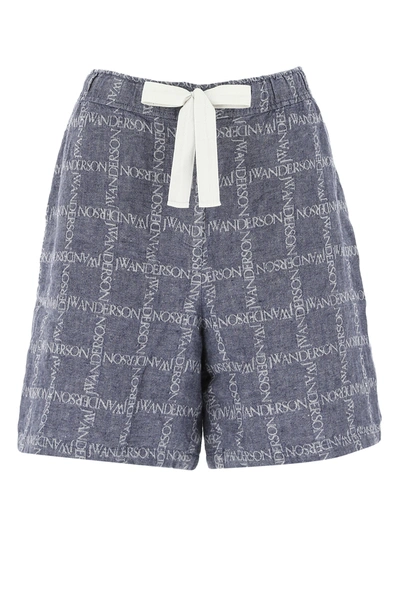 Jw Anderson Embroidered Linen Bermuda Shorts Nd  Donna 14 In Navy