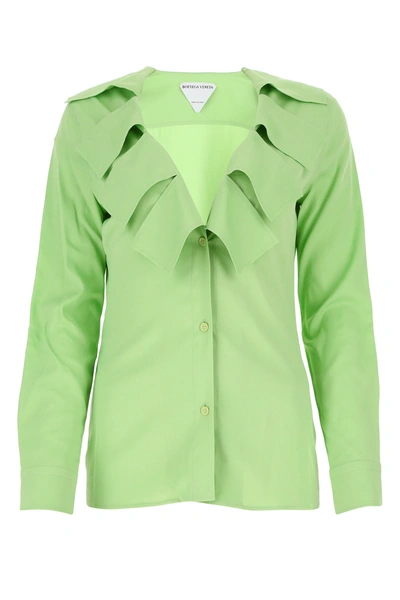 Bottega Veneta Shirt In Stretch Viscose With Rouches In Green