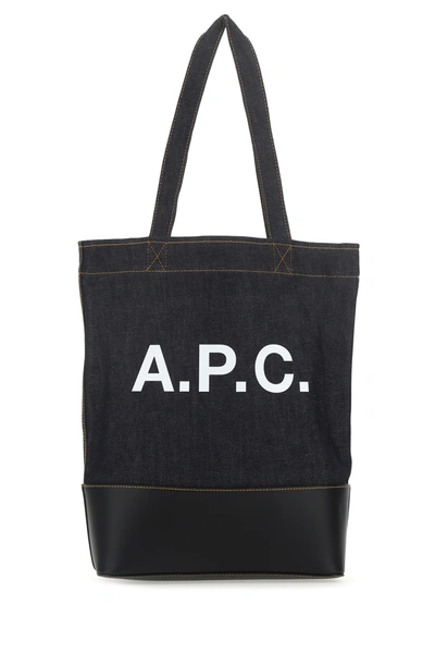 APC A.P.C. BLUE DENIM AND LEATHER SHOPPING BAG