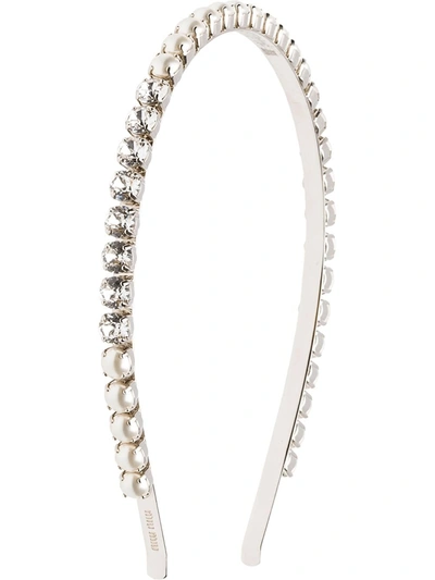 Miu Miu Pearl And Crystal Embellished Headband In Silver