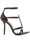 Saint Laurent Cassandra Ysl Medallion Stiletto Sandals In Brown