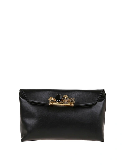 Alexander Mcqueen Four Ring Embellished Pouch In Black
