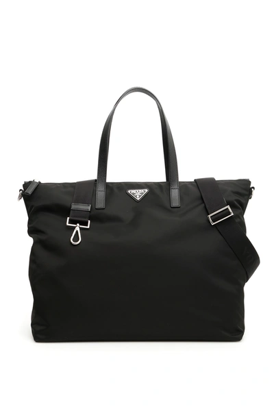 Prada Fabric And Saffiano Tote Bag In Black
