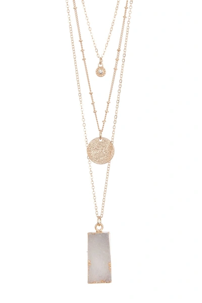 Melrose And Market Druzy Stone Pendant & Charm Layered Necklace In White- Gold