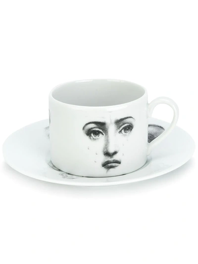 Fornasetti Face Print Tea Cup In Black