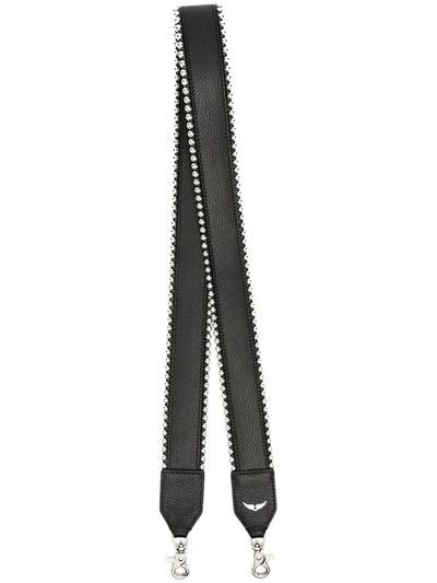Zadig & Voltaire Grained Leather Stud Piping Bag Strap In Black
