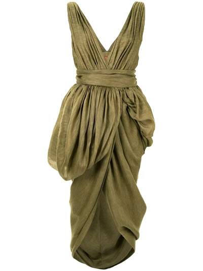 Altuzarra Canna Gathered Draped Linen And Silk-blend Gauze Wrap Dress In Green