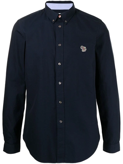 Ps By Paul Smith Zebra Patch Cotton Shirt In Blue