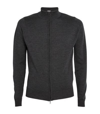 John Smedley Claygate Merino Wool Zip-through Sweater In Gray