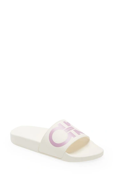 Ferragamo Groovy 6 Sport Slide Sandal In White/ Marshmallow