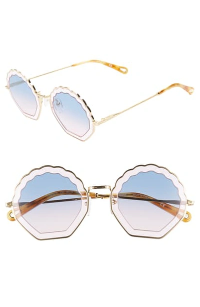 Chloé Tally 56mm Scalloped Sunglasses In Gold/lt Pink/gradient Blue