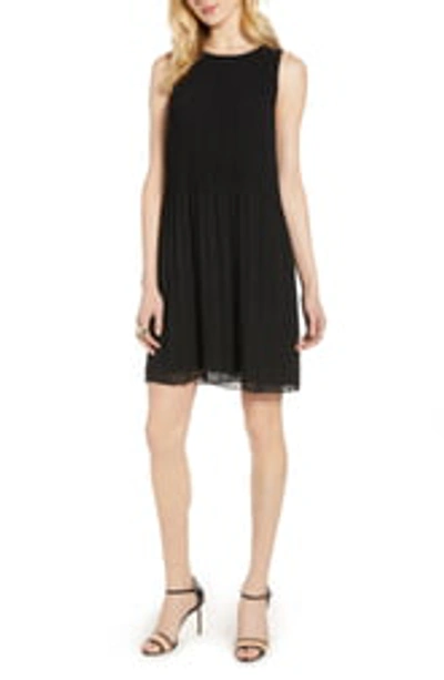 Halogen Pleated Sleeveless Shift Dress In Black