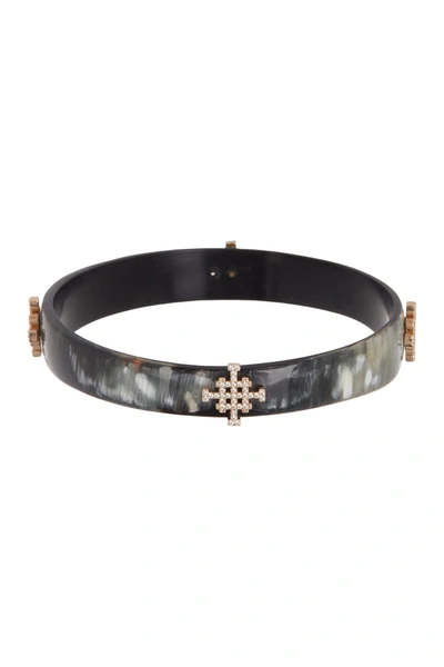 Akola Lenox Icon Pave Crystal Horn Bangle Bracelet In Black