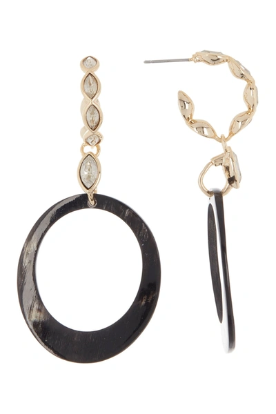 Akola Freida Crystal & Horn Front Facing Oval Drop Hoop Earrings In Black