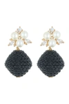 AKOLA EVE CRYSTAL CLUSTER & CULTURED PEARL BRAIDED LEATHER BEAD DROP EARRINGS,810044562262