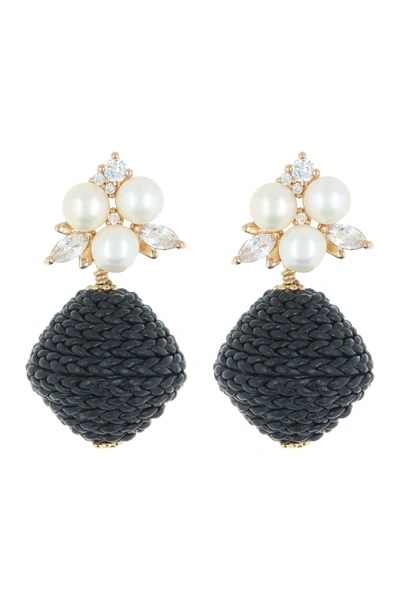 Akola Eve Crystal Cluster & Cultured Pearl Braided Leather Bead Drop Earrings In Black