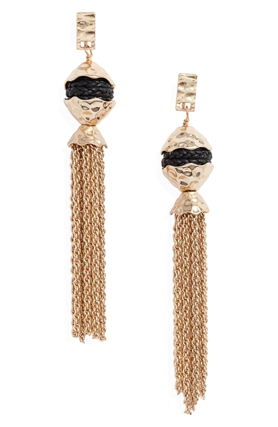 Akola Leather & Chain Tassel Earrings In Gold