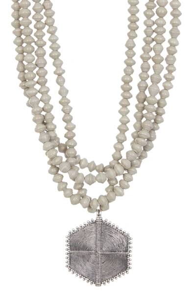 Akola Karatasi Bead Layered Pendant Necklace In Ice Queen