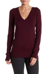 Abound Solid V-neck Pullover Sweater In Burgundy Stem