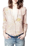 ZADIG & VOLTAIRE TYGG PRINT GLAM LONG SLEEVE BLOUSE,SJCF0502F