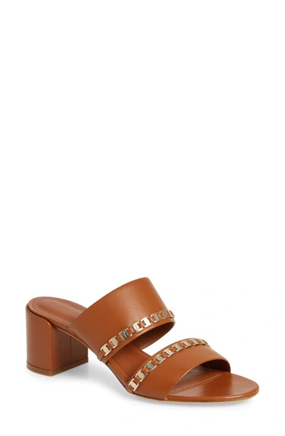 Ferragamo Trabia Chain Block Heel Slide Sandal In Brown