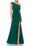 Mac Duggal Off-the-shoulder Shirred Jersey Gown In Emerald