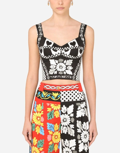 Dolce & Gabbana Patchwork-print Drill Bustier Top In Multicolor