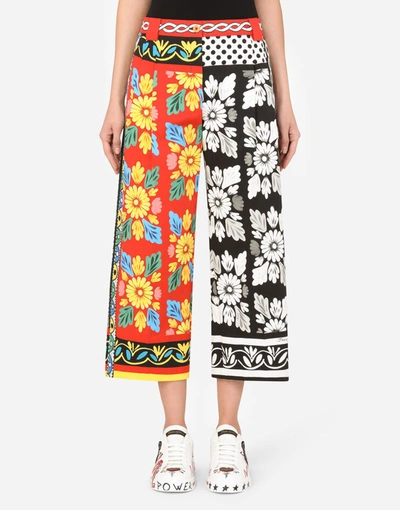 Dolce & Gabbana Patchwork-print Drill Culottes In Multicolor