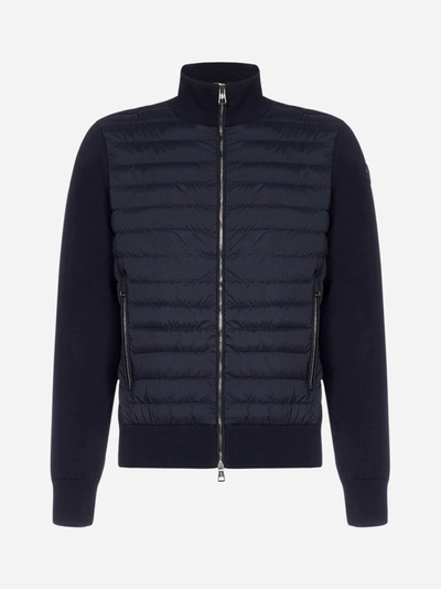 Moncler Padded Nylon And Cotton-knit Cardigan In Blue