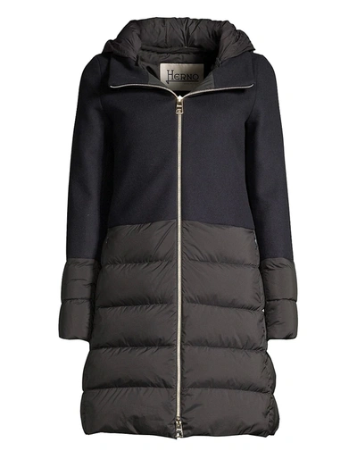 Herno Nuage Wool-blend Puff Down Jacket In Navy