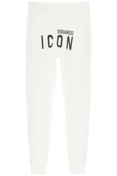Dsquared2 Print Icon Logo Cotton Jersey Sweatpants In White,black