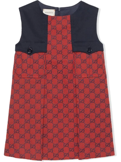 Gucci Kids' Gg Sleeveless Cotton Canvas Dress In Red