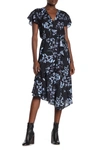 Parker Cascading Ruffle Printed Midi Dress In Aster Lagoon