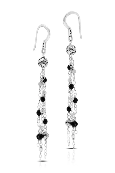 Lois Hill Sterling Silver Onyx Beads Drop Earrings In Black / Silver