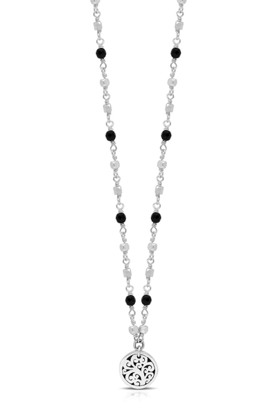 Lois Hill Sterling Silver Onyx Scroll Round Pendant Necklace In Black / Silver