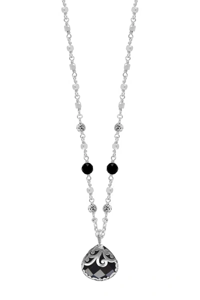 Lois Hill Sterling Silver Onyx Drop 14mm Pendant Necklace In Black / Silver